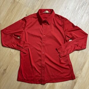 VTG Sears Perma Prest Long Sleeve Red Button Up Small Polyester 70s